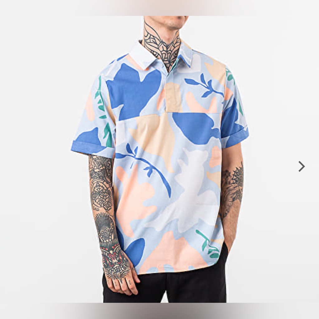 Men’s Nike Sb Blue And Yellow Printed Skate Polo Size L